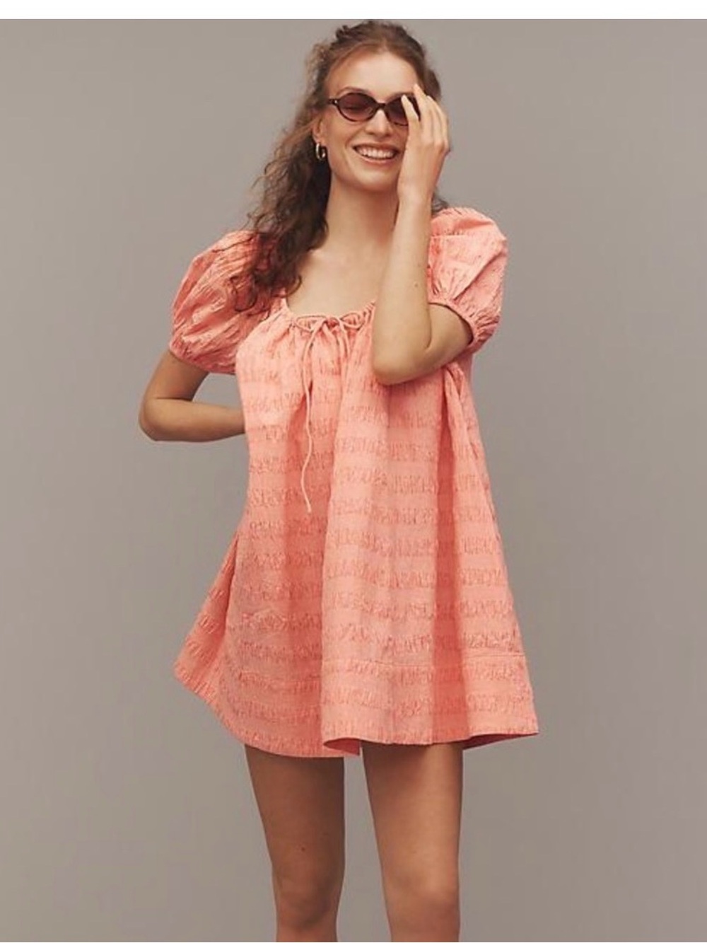 Maeve Coral Gingham Peasant Dress